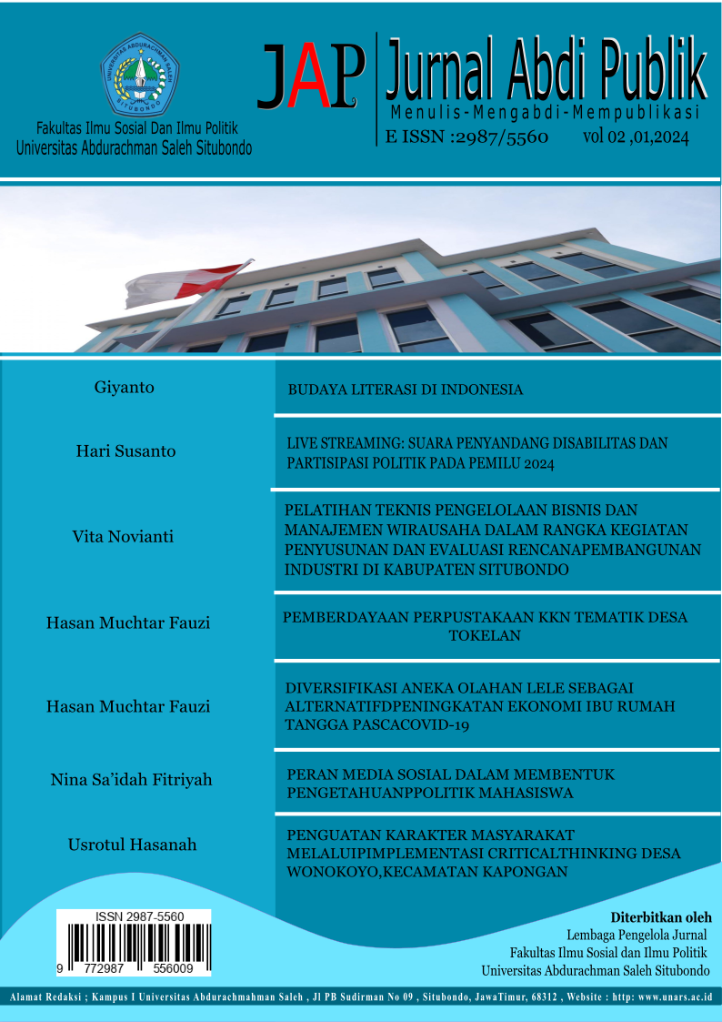 Cover Jurnal Abdi Publik Fakultas Ilmu Sosial dan Politik UNARS vol 02 no 01 tahun 2024